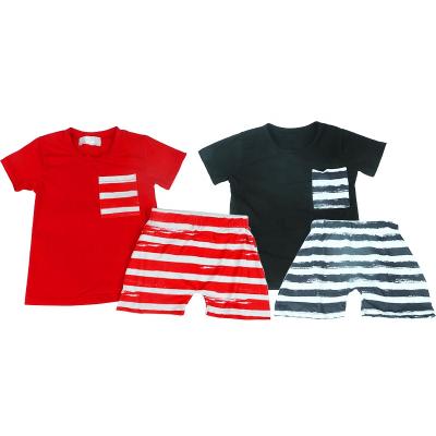 China Summer Boys Casual Clothing Sets Short Sleeve T-shirt And Ink Shorts Little Boys Clothes Black And Red Striped Suits for sale