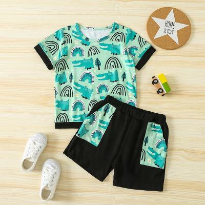 China 2022 Spandex/Polyester Toddler Boys Dinosaur Print Sets Outfits For 6 Years Old Boy Short Sleeve Tops And Shorts Summer Baby Boy Clothing Sets for sale