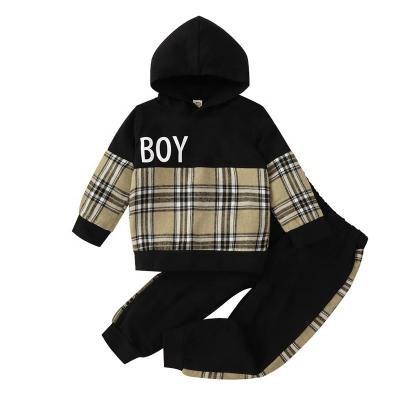 China Toddler Casual Clothes Set For Boys Black Hooded Plaid Printed Medium Kid Suits Baby Boy Clothes Winter Jogger Clothes For Kids for sale