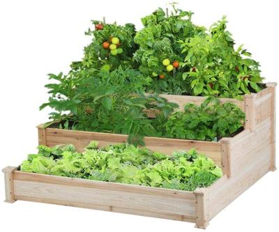 China Eco Friendly 3 Tier Garden Bed Raised Flower Box Wood Growing Bed 49 x 49 x 21.9 Inch Indoor Outdoor Garden Vegetable Raised Bed for sale