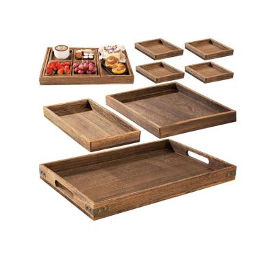 China Cheap serving tray home decor .office rustic wooden serving trays with handle set of 7 large for sale