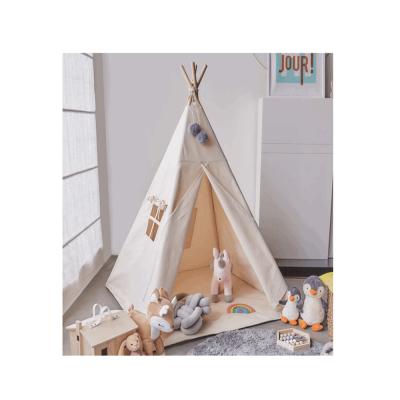 China Easy Foldable Children Play Tent Nordic Style Charming Creative Home Decor Wooden Canvas Cotton Children's House Best Selling Tent for sale