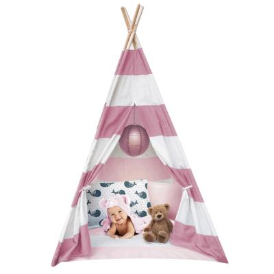 China Easy Foldable Kids Play Indian Play Tent Cotton Canvas Classic Style Wood Home Decor Best Selling Pink Kids Bed Tent for sale