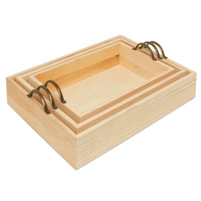 China Hot Sale Classic Unique Handmade Nesting DIY Decor Eco-friendly 3 Set Unfinished Wood Tray for sale