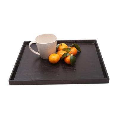 China Eco - Friendly Square Large Black Solid Wood Tray With Handles for sale