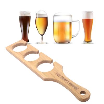 China Hotel Home Restaurant Wooden Beer Rack 3 Holes Bubble Drawn Bowl Cup Serving Tray for sale