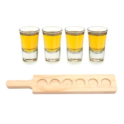 China Hotel Restaurant Home Pallet Pulled 6 Shot Glasses Wooden Tray Drinking Game Cup Holder for sale