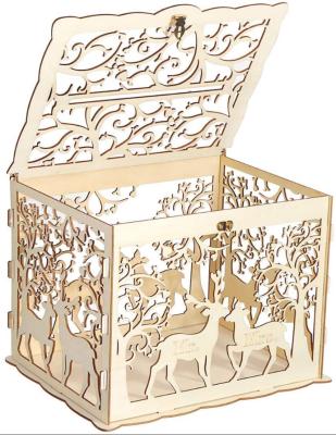 China Europe Wedding Departure Greeting Card Wooden Box Crate Deer Carving Crafts for sale