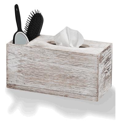 China 100% eco-friendly rustic distressed rectangular with home storage compartmentre decor wholesale custom vintage white tissue box for sale