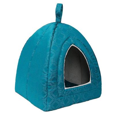 China Travel Hollypet Blue Self-heating 2 in 1 Foldable Comfortable Triangle Dog Bed Tent Bedroom Cat House for sale