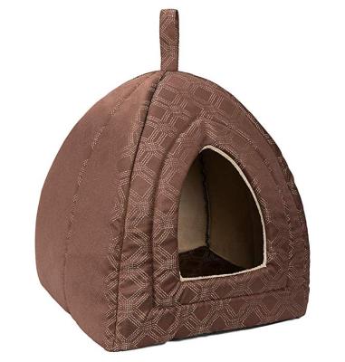 China Travel Brown Self-heating 2 in 1 Foldable Comfortable Pet Cat Bed Tent House Triangle Cat House for sale