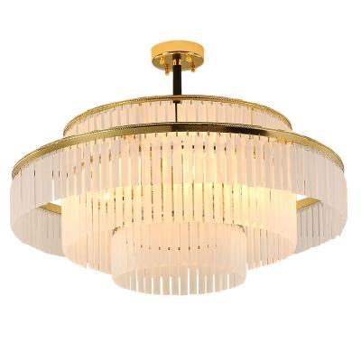 China New Design Large Gold Round Stroke Modern Luxury Steel Crystal Chandelier Ceiling Light Pendant Lights For Living Room for sale