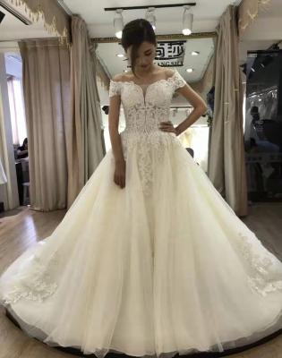 China 2021 High Quality Breathable Off Shoulder Ball Gown Lace Wedding Dress Heavy Beaded Bridal for sale