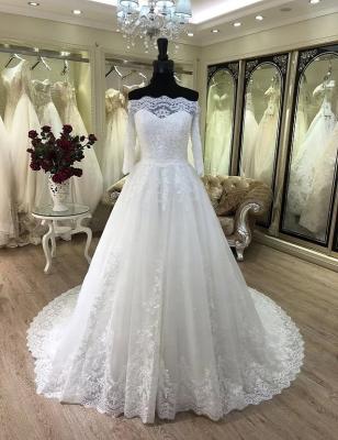 China 2021 Breathable Elegant Off The Shoulder Ball Gown Lace Wedding Dress Long Sleeve Vestido De Novia Sweep Train for sale