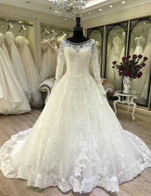 China Breathable Bateau Neck Long Sleeve Lace Wedding Dresses 2021 Plus Size Backless For Women Wedding for sale