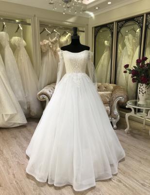 China 2021 Anti-Static Off The Shoulder Wedding Guest Dress Long Sleeve Single Floor Length Dress for sale