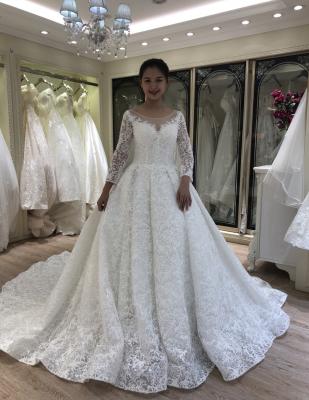 China Breathable OEM Customized Bateau Neck Long Sleeve Wedding Dresses 2020 Bridal Designs For Girls for sale