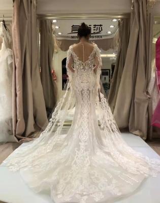 China 2021 Breathable Sexy See Beaded Flare Sleeve Boho Mermaid Wedding Dress Crystal Handmade for sale