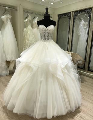 China 2021 Breathable Strapless Sweetheart Ball Gown Wedding Dress Wedding Dresses Plus Size Floor Length With Ruffles Skirt for sale