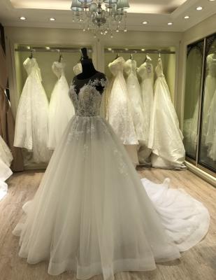 China 2021 Breathable Boat Neck Ball Gown Wedding Dress Short Field Train For Women Wedding for sale