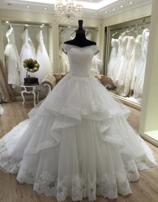 China Breathable Off The Shoulder Ruffle Tulle Ball Gown Soft Wedding Dress Bridal Gown 2021 for sale