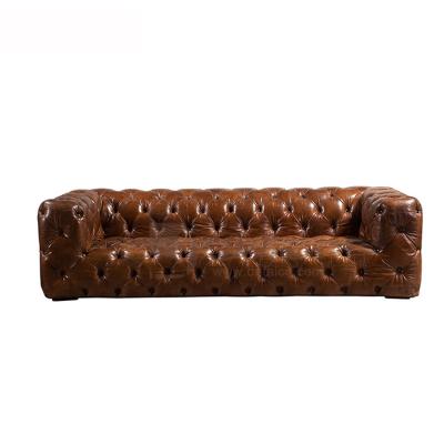 China (Other) Chesterfield Leather Sofa Living Room Furniture Sectional Luxury Aviation Used Adjustable Brown for sale