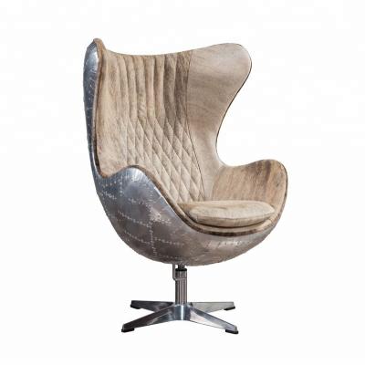 China Metal Adjustable Aluminum Cowhide Aviation Living Room Swivel Vintage Leather (Others) Chair Leisure Home Furniture for sale