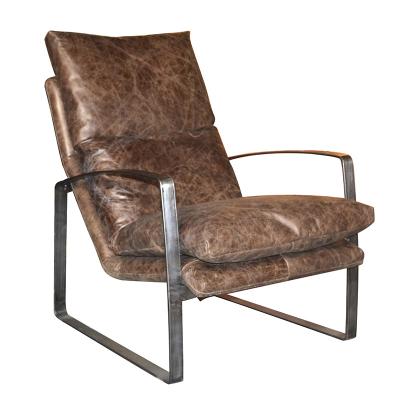 China Convertible Frame Indoor Top Grain Iron Leather Leisure Lounge Luxury Hotel Brown Club Wing Chair for sale