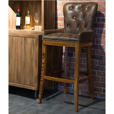 China Vintage Modern Leather Bar Stool Wooden Goolee Chair Counter Height for sale