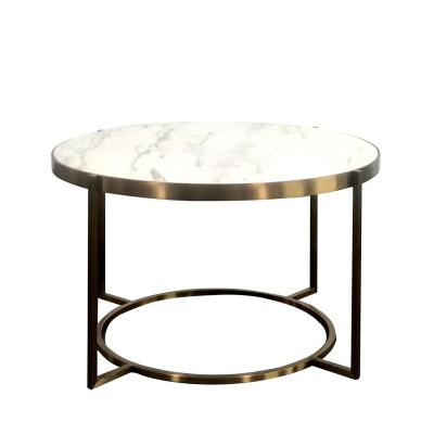 China (Other) Small Chrome Round 304 Stainless Steel Old Fashioned Adjustable Luxury Brass Brushed White Marble Coffee Table for sale