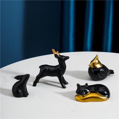 China Art Decor Cute Style Black Gold Modern Animal Luxury Home Decor Porcelain Ceramic Home Accessories for sale