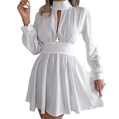 China Autumn And Winter Fashion Waist Sexy Hollow Out Swing Dress Elegant Women's Anti-static Casual Dress Dress for sale