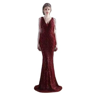 China 2023 New Women's Fashion Anti-static Women's Elegant Strapless V-Neckline Evening Dress Luxury Formal Luxury Sexy Evening Dress Long for sale