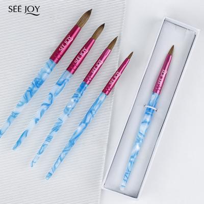 China Pure NAIL Kolinsky New Product Brush Nail Art Brushes Blue Marble Handle Nail Brush Kolinsky 100% for sale