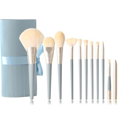 China 2022 Aluminum Olive Makeup Brush Set Hot Popular Gift For Women Shape High Quality Blue Handle Makeup Brush Set for sale