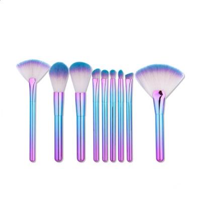 China 2022 Wholesale 9pcs Profession Makeup Brush Flat Brush Colorful New Design 2022 Fashion Makeup Brush With Pink And Blue for sale