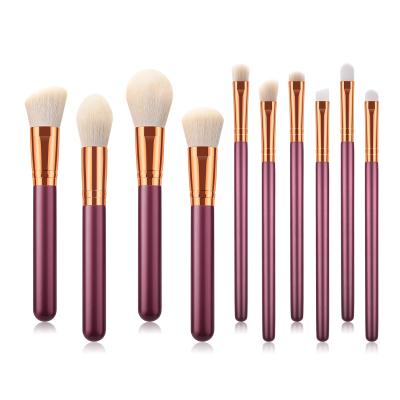 China Wholesale Hot Selling Red Olive Handle 10pcs Aluminum Makeup Brushes Hair Nylon Base Makeup Blending Set Brush for sale