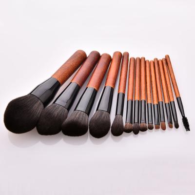 China Wholesale 14pcs Wooden Hair Makeup Set Brush High Quality Bright Black Synthetic Human Hair Cruelty Free Handle for sale