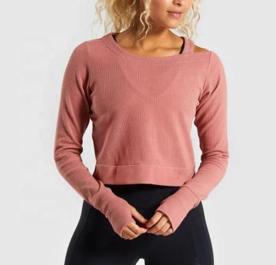 China Sustainable Womens Custom Thumb Holes Simple Cropped Gym Sweater Fitness Yoga Long Sleeved Sports Cropped Sweater for sale