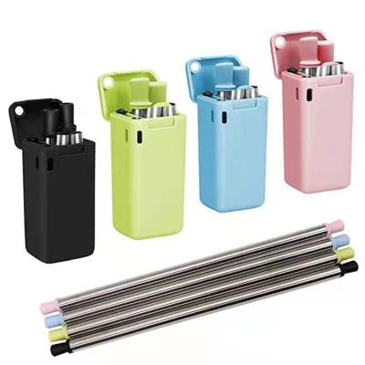 China Reusable Silicone Straw Case Stainless Steel Disposable Telescopic Straws for sale