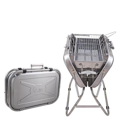 China Easily Assembled Camper Raising Outdoor Portable Folding Barbecue Traveling Mini Briefcase Car Grill for sale