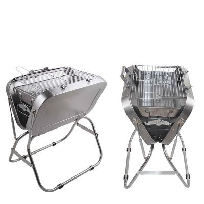 China Outdoor Activities Easily Assembled High Feet Folding Portable Suitcase Stainless Steel Charcoal BBQ Grill for sale