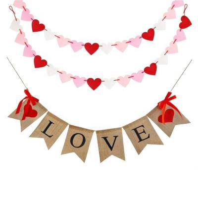 China Durable Rustic Love Hanging Banner and Heart Felt Garland Banner Decor for Mantel Fireplace Wall Decorations for sale