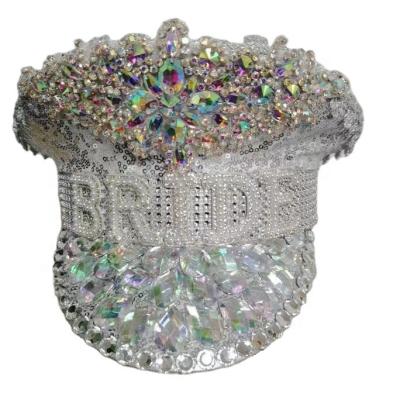 China Arthurgifts Wholesale Durable Handmade Captain Hat Bridal Hats Sequin Bride Hats for sale