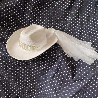 China Bride To Be Western Cowboy Rodeo Cowboy Party Bachelor Party Bridal Party Prop Cowgirl Hat With White Veil for sale