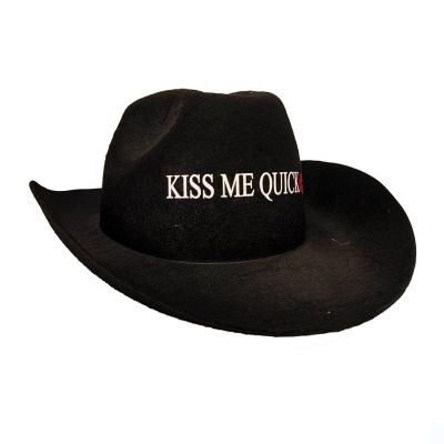 China Vintage Personalized Black Kiss I Quick Cowboy Hat for Hen Party Bachelorette Party Decor for sale