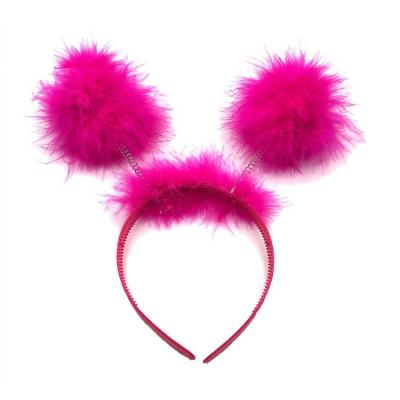 China Custom Made Pink Faux Fur Polyester Pompom Headband Head Bopper For Rave Party for sale