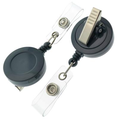 China ABS+Iron plating+PVC HOT SALE IN AMAZON Retractable ID Badge Reels with Clip in Solid Black Color for sale