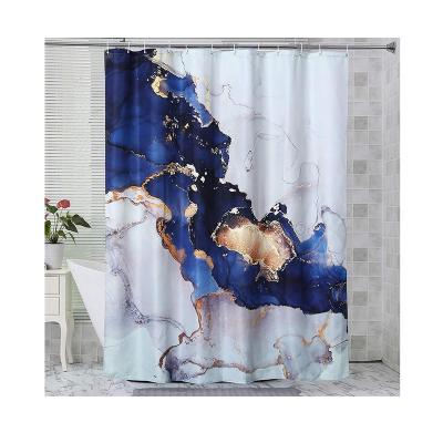 China Luxury Abstract Modern Blue and Gold Stocked Art Painting Bathroom Shower Curtains Marble Fabric Shower Curtain for sale