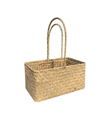 China Caramel Color Handicraft Gift Storage Seaweed Basket Flower Sustainable Seaweed Woven Basket With Handle for sale